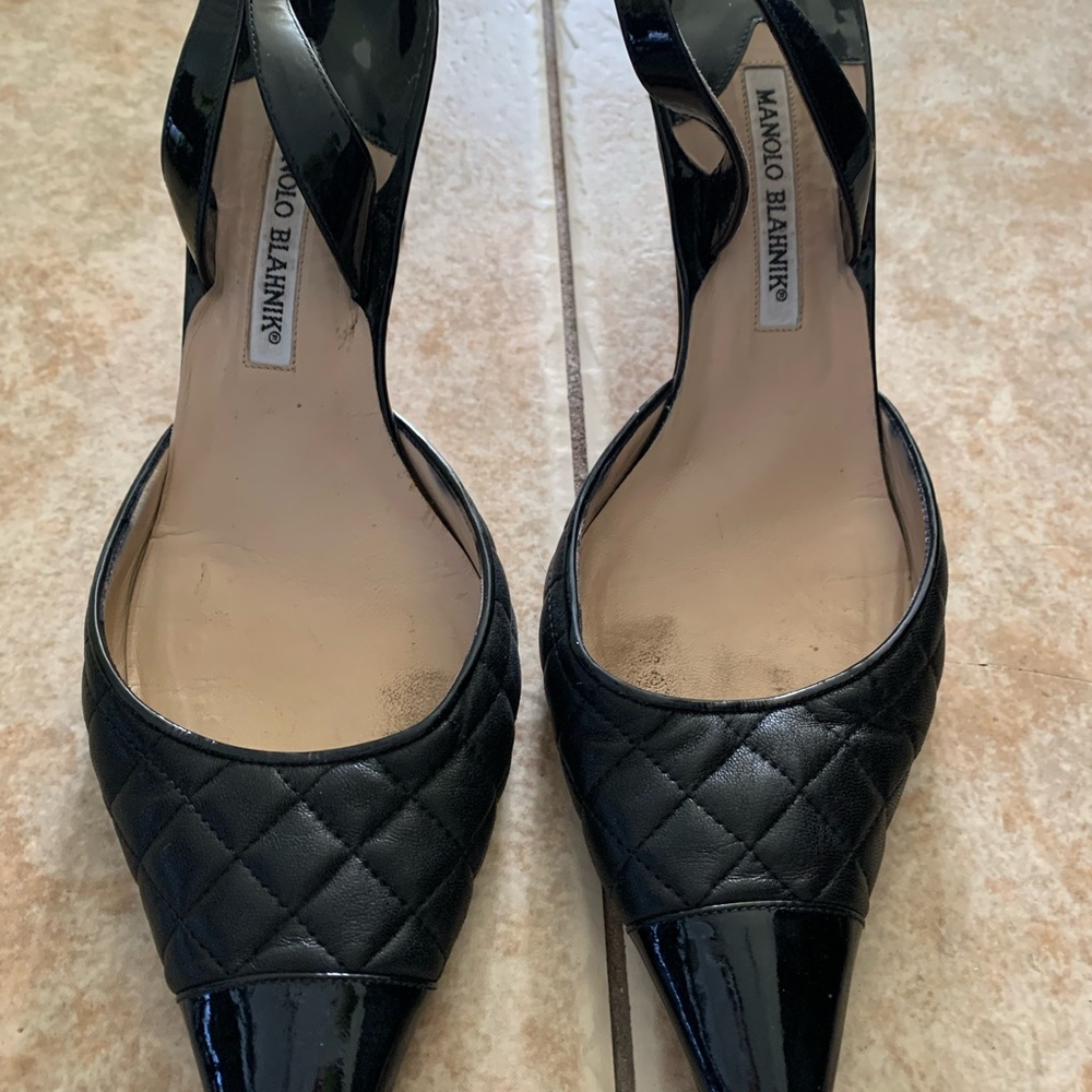 MANOLO BLAHNIK Quilted Slingbacks in Black